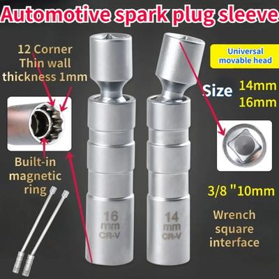 14mm 16mm Magnetyczny Klucz do Świec Zapłonowych Nasadka Klucz 3/8" 12-punktowy Przegubowy Klucz do Świec 16mm Długi Zestaw Nasadek Przedłużających Narzędzia