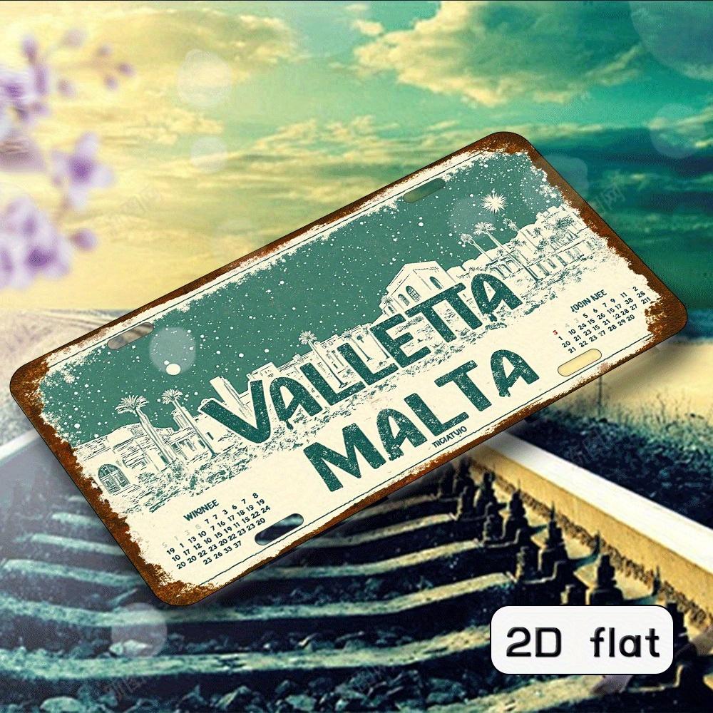 D Flat pc Retro Valletta Malta Metal SignWall Art with Country Green and White Design Durable High Definition Print