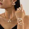 Green White Enamel Jewelry Set Dainty Style Geometric Pattern Stud Choker Bangle Set Flower Design Vintage Style Women Jewelry