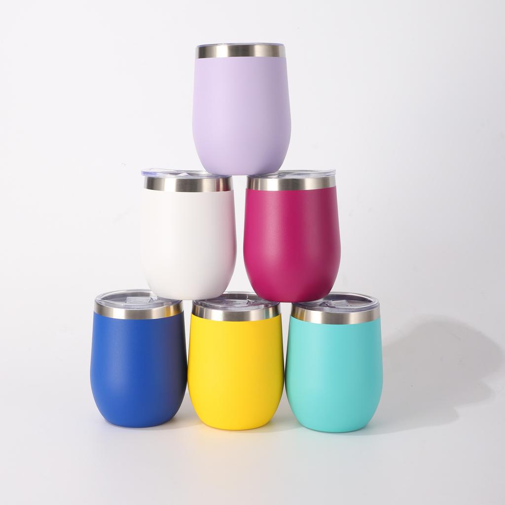 Custom 12oz Stainless Steel Double Layer Eggshell Insulated Vacuum Thermos Coffee Cup Outdoor Mini Egg Shaped Cup Mug with Lid