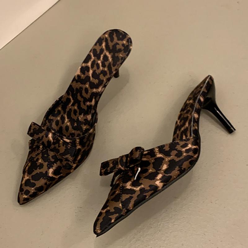 Leopard Pointed Toe Women Slippers Summer High Heels Mules Shoes Dress Pumps Woman Sandals 2025 Slingback Mujer Zapatos