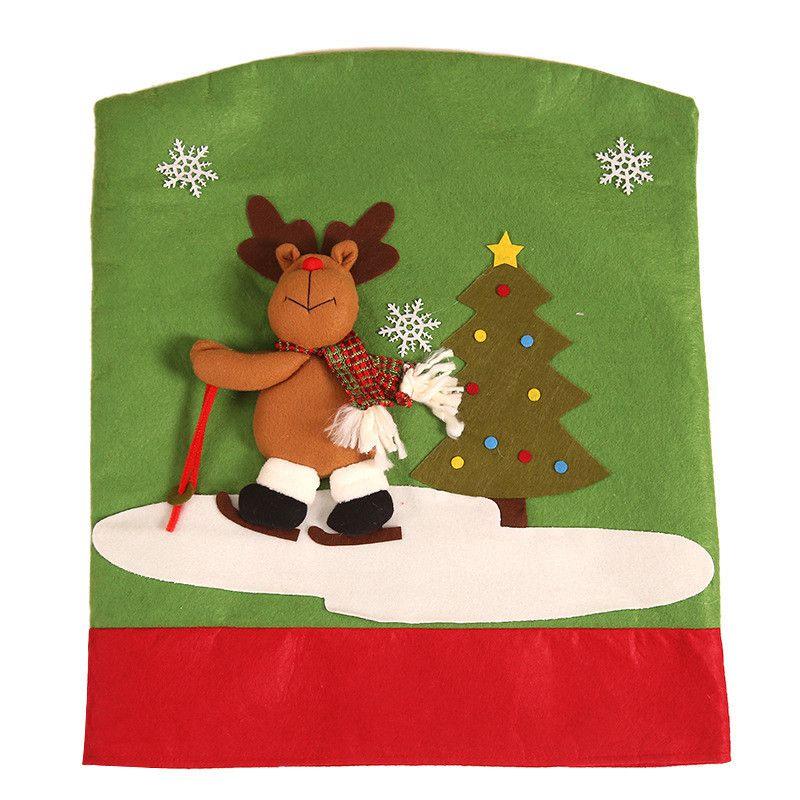 Chair 3d Christmas Cover Home Dining Seat Decor Party Reindeer Santa Snowman