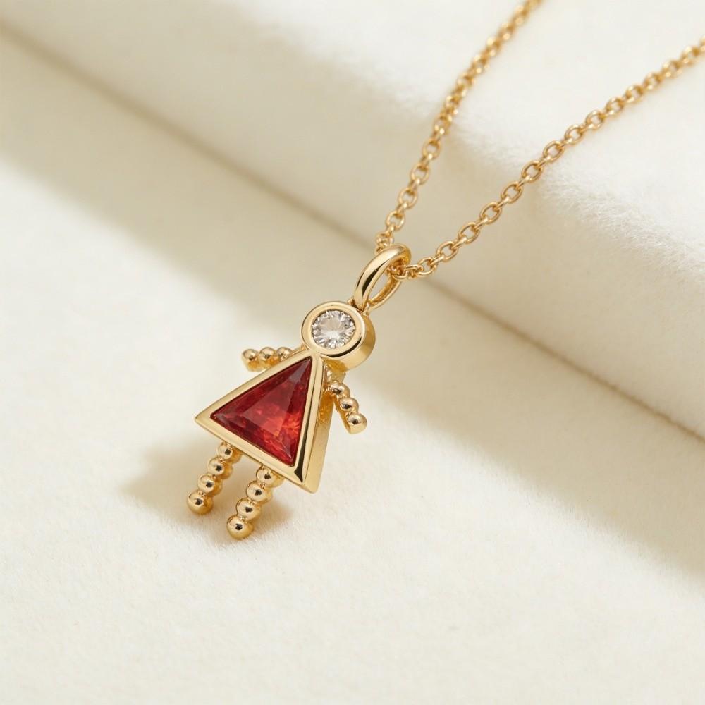 Cute Cute Birthstone Child-Shaped Necklace Copper Gold Color Couples Collar Zircon Personalized Long Chain Choker Daily