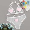 Fashion Women Heart Pattern Sheer Sexy Cute Bow Bandage Lingerie Set Underwear