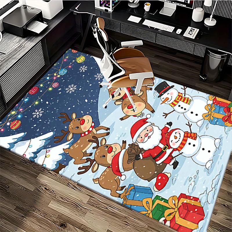 Christmas Santa Claus Reindeer Snowman Chair Mat - Anime Cartoon Design, Non-Slip Rug for Office, Home Decor, Living Room, Bedroom, Game Room & Dormit