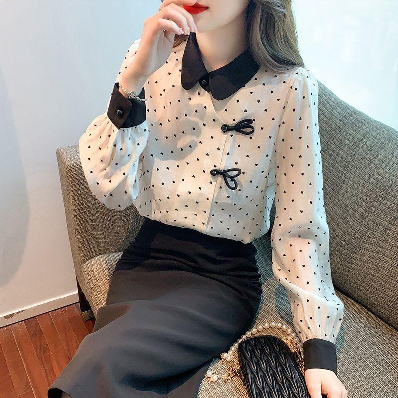 Dot Shirt for Women's Autumn New Style Chiffon Top