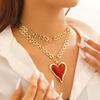 Chunky Chain Statement Necklace Gold Color Heart Pendant Necklace Earrings Jewelry Set  Casual Wear