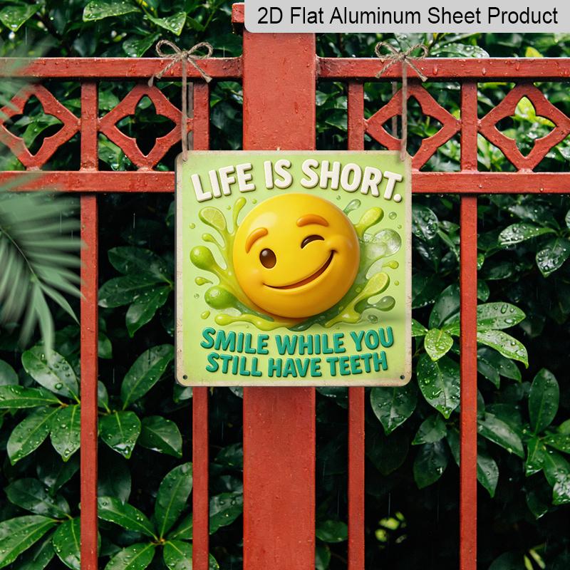 2D Flat- 1pc Vintage Square Aluminum Sign with A Smiling Tooth Theme and Winking Expression, Decorating Hallways and Living Rooms