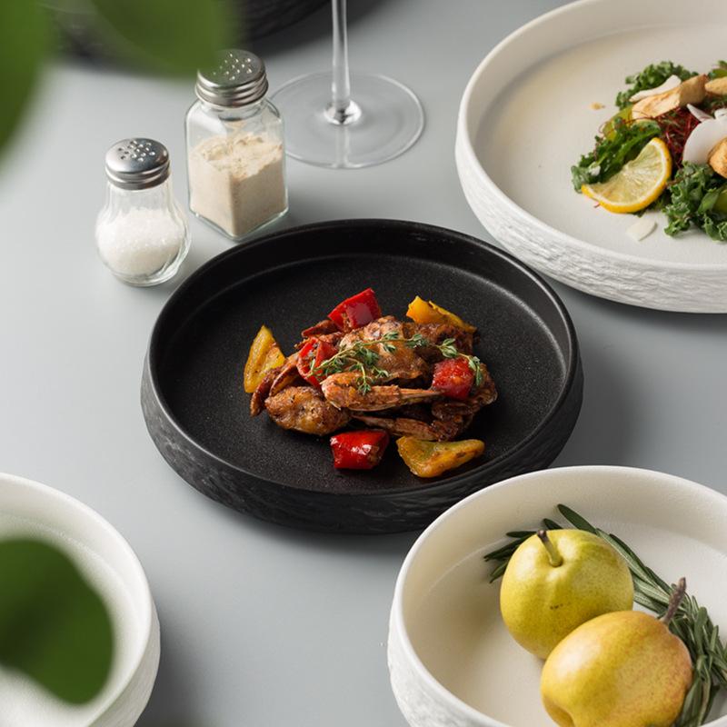 Plate Premium Soup Plate Frosted Deep Plate Salad Plate Household Japanese Dish Plate Ceramic Tableware Western Restaurant Pasta Plate
