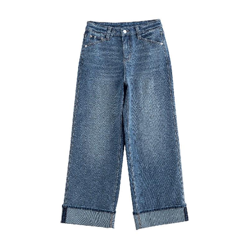 Chuyu Women's Retro Wide-Leg Cuffed Jeans