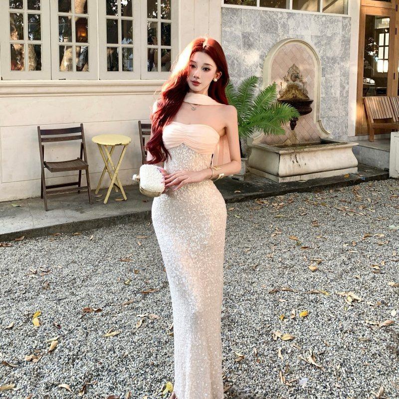 Celebrity Royal Sister High-end Waist Cinquet Dress Temperament Bandeau Dress Summer