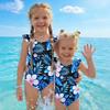 Costume da bagno intero per bambina Estate Stampa Hawaiana Costumi da bagno Bambini Moda Casual Manica a volant Abbigliamento da spiaggia Costume da bagno per bambini
