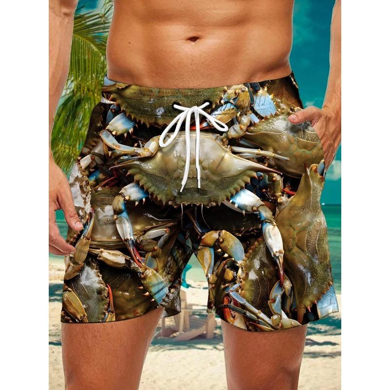 3d Seafood Print Men's Swimsuit Japanese Fish Hawaiian Shorts Men Summer Swim Shorts Drawstring Casual Shorts