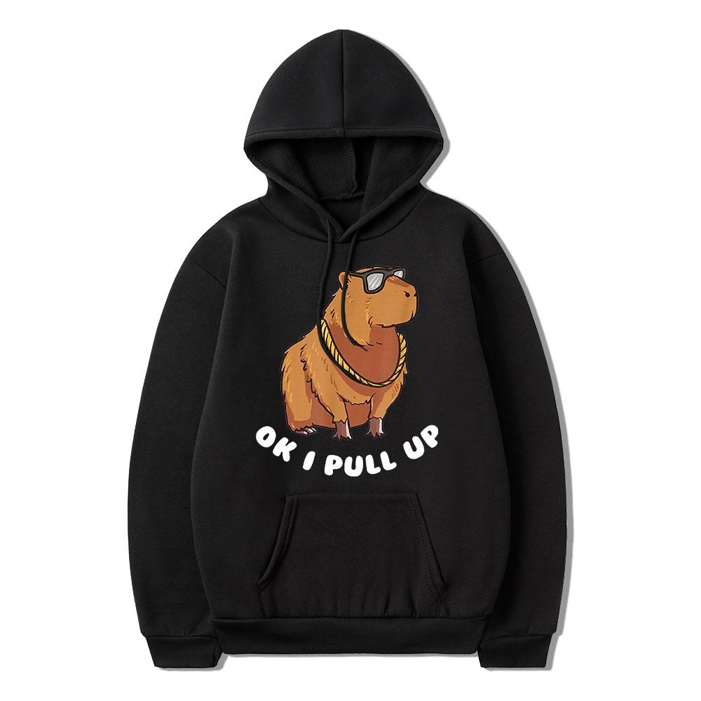 

Очки Capybara Ok I Pull Up Толстовка Забавные толстовки с рисунком аниме Зимние флисовые толстовки с капюшоном Негабаритные пальто европейского размера Kpop