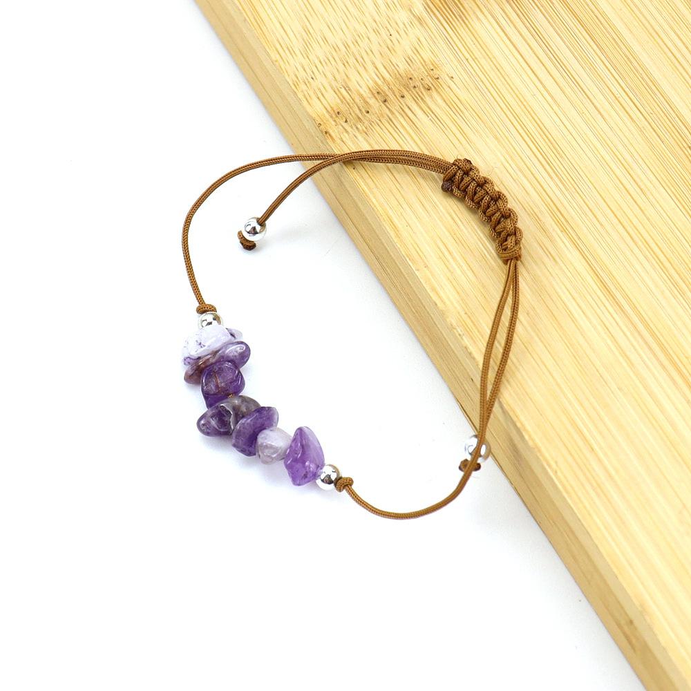 Popular Irregular Gravel Rough Stone Woven Wax Wire Bracelet Bohemian Tiger Eye Amethyst Beach Hand Rope B83