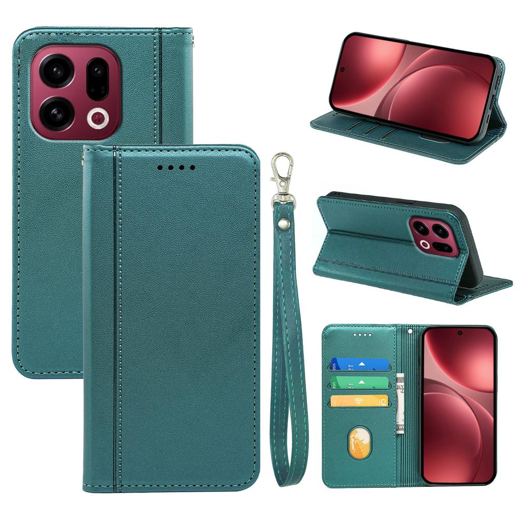For Oppo Find X9 5G Wallet Case Magnetic Closing PU Leather Phone Cover with Wrist Strap