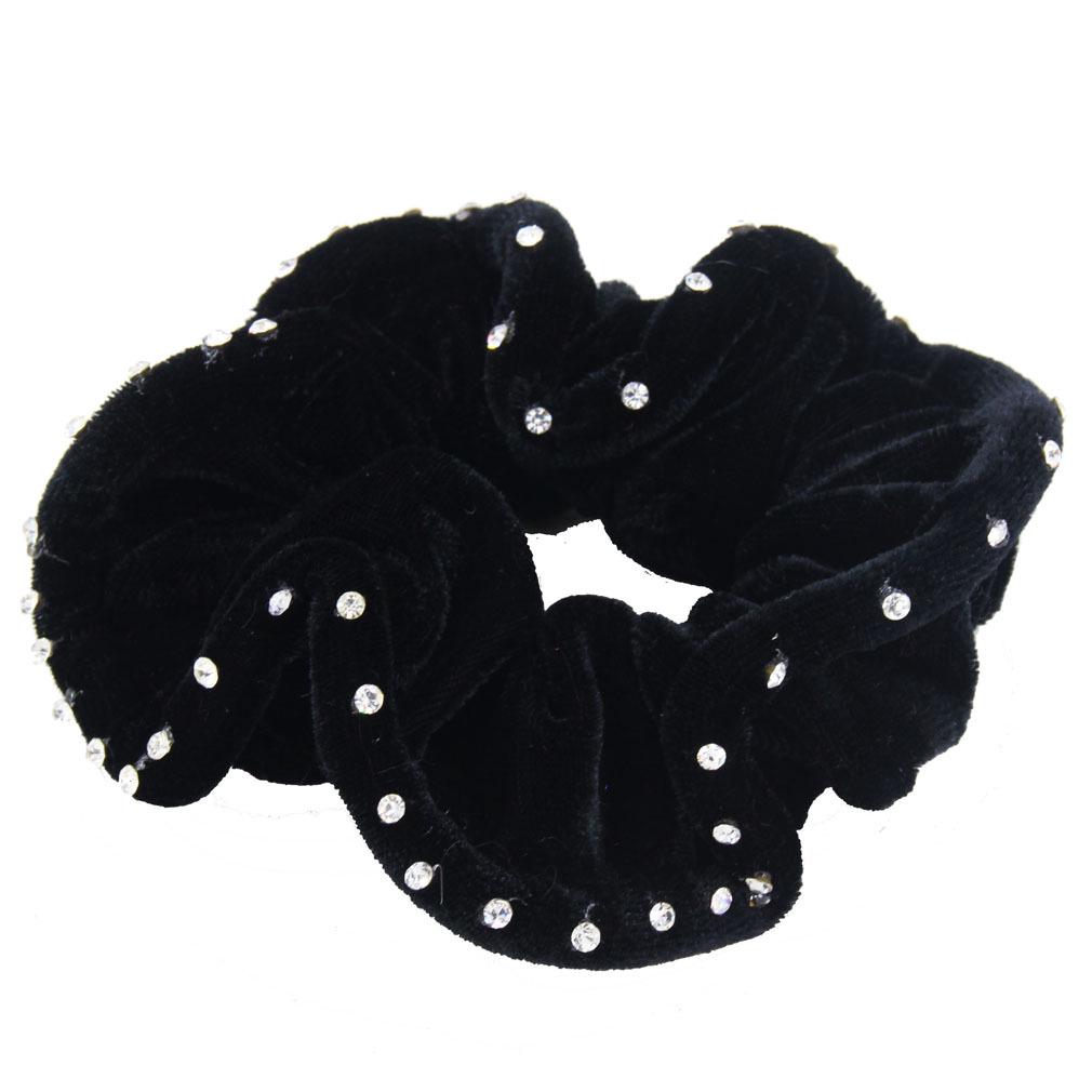 Velvet Hair Tie with Rhinestones - Non-Fading, Diamond-Studded Korean Scrunchie Hair Accessory