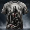 T-shirt da uomo per Halloween con Croce dei Crociati Templari, manica corta, stampa 3D, girocollo, stile gotico da strada, per feste dark