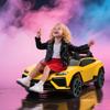 Auto Elettrica per Bambini 12V Auto per Bambini con Telecomando 2.4 GHz, 2 Motori, Clacson, LED, Musica, 101,5 x 49 x 43 cm, Giallo