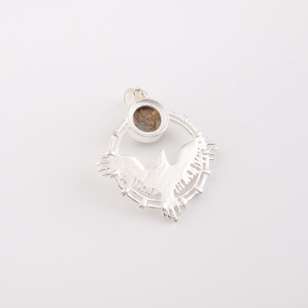 Rare Pink Opal Turquoise Gemstone 925 Sterling Silver Jewelry Bird Pendant1.43" CP-38-39