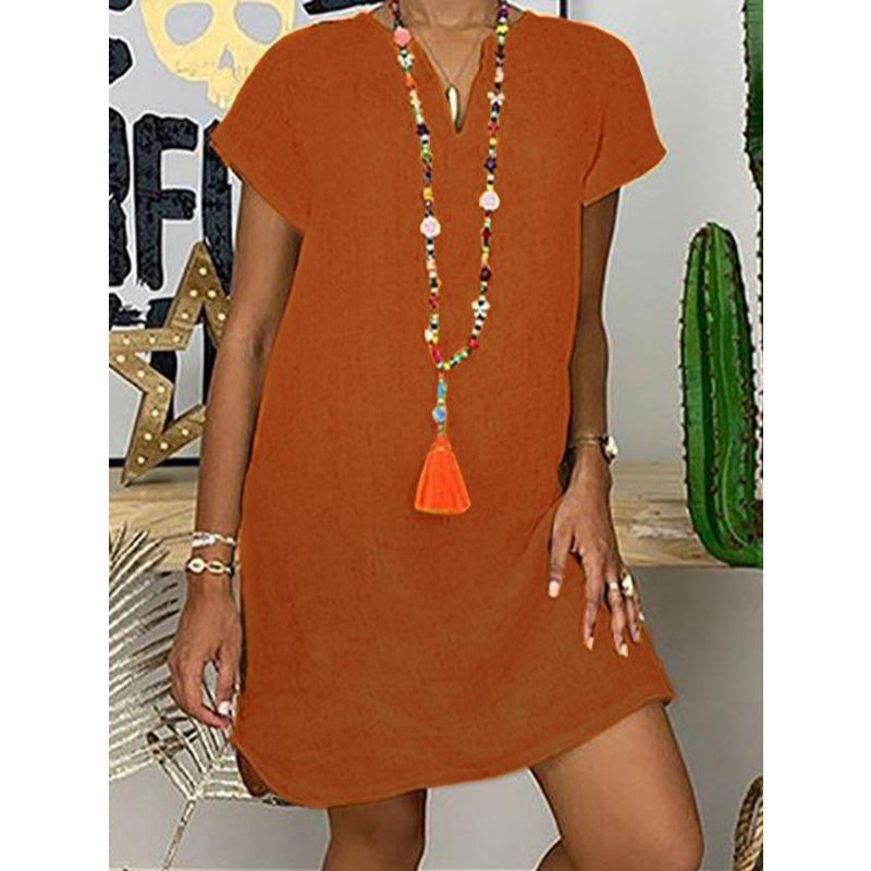 Summer Loose Short Sleeve V-neck Short Dress Women Plus Size Fashion Elegant Thin Party Casual A-line Dress Female Simple Solid Color Women's Clothing