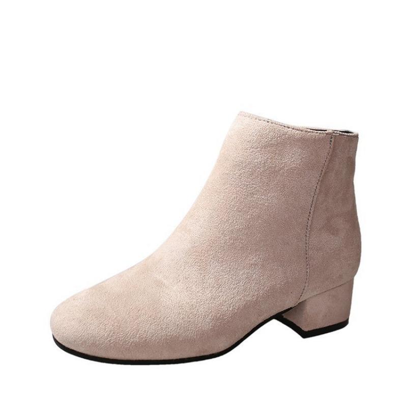 Ankle Boots Women Autumn New Square Head Suede Thick Heel Single Boots Low Barrel Mid Heel Side Zipper Solid Color Women Boots