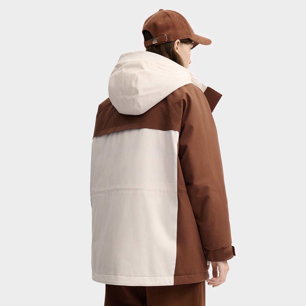 FILA Original Fashion Casual Sports Personality Trendy Color Block Loose Mid-Length Down Jacket Women Outerwear Mulan-Brown F11W549903FBN