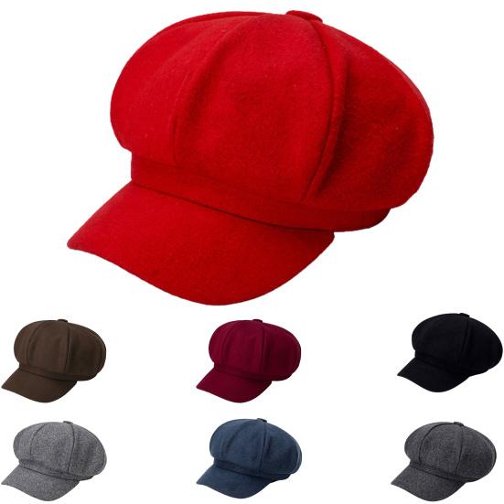 Wide Brim Sunscreen Beret Hat Skin-Touch Retro Octagonal Painter Woolen Hat for Fall Winter