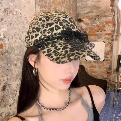 Long Brim Bow Visor Hat Hip Hop Sun Hat Breathable Leopard Print Baseball Cap  Autumn