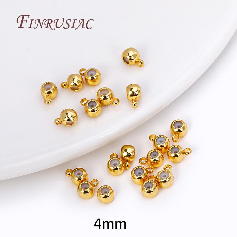 18K Gold Plated Positioning Beads For Chain 3/4/5mm Round "Smart" Bead with Silicone Insert and Ring DIY Jewelry Fittings