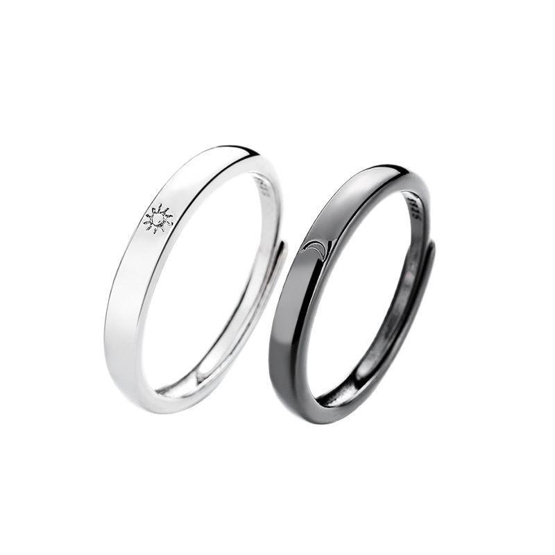 Sun Moon Couple Ring Black and White Pair Open Ring Long-distance Love Gift Sun Moon Love Couple Ring opening adjustable