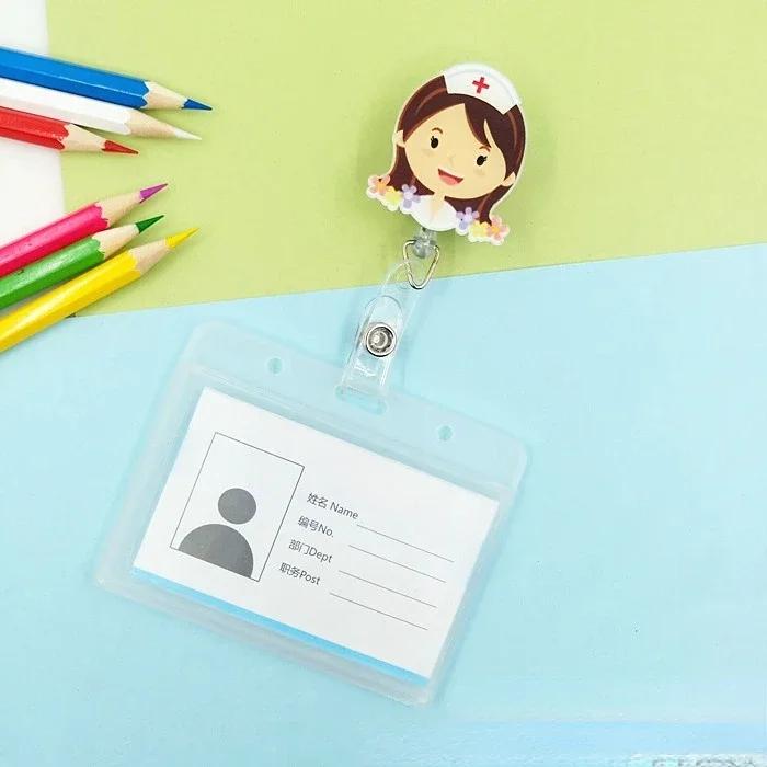 transparent Plastic Doctor Nurse ID Card Sleeve Badge Card Cover Retractable Badge Card Holder cover Protector