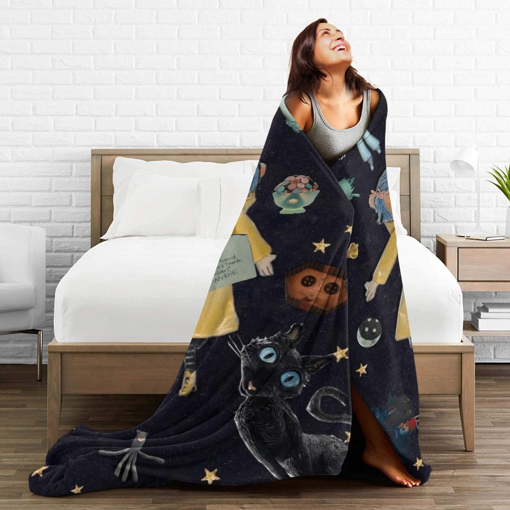Horror Cartoon C-Coraline Flannel Blanket Girls Comfortable Throw Blanket Autumn Couch Chair Bedspread Sofa Bed Cover