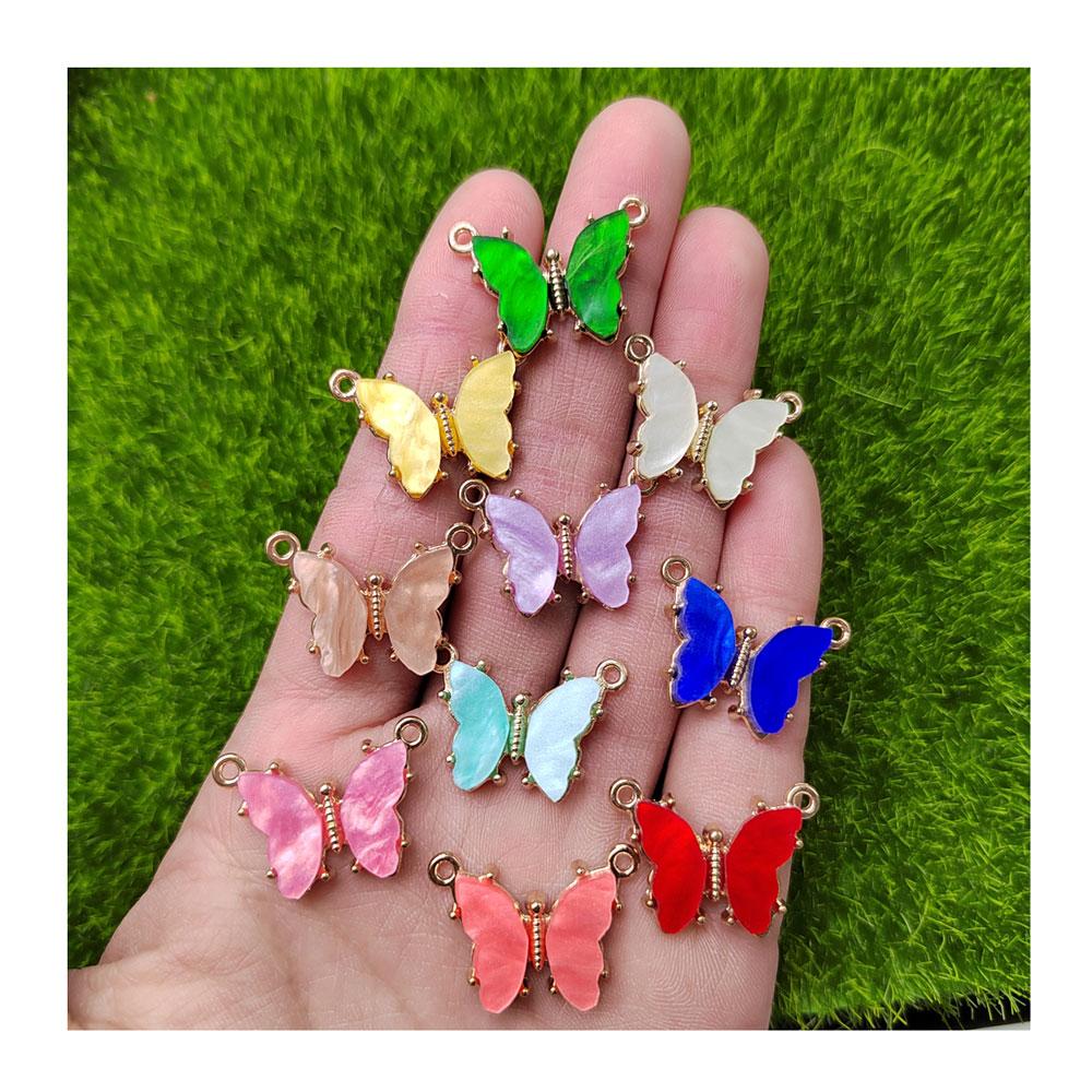 Enamel Luxury Shiny Rhinestone Acrylic Butterfly Pendant Charm for Couple Bracelet Necklace DIY Jewelry Making Supplies