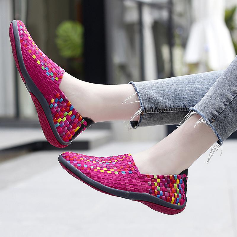 Summer Moccasin Pink Beach Shoes Women Multicolor Casual Weave Slip on Braided Purple Flats Sneakers Plus Size