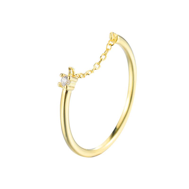 S925 Sterling Silver Chain Ring with Single Diamond – High-End, Niche Design for Women's Index or Pinky Finger.
