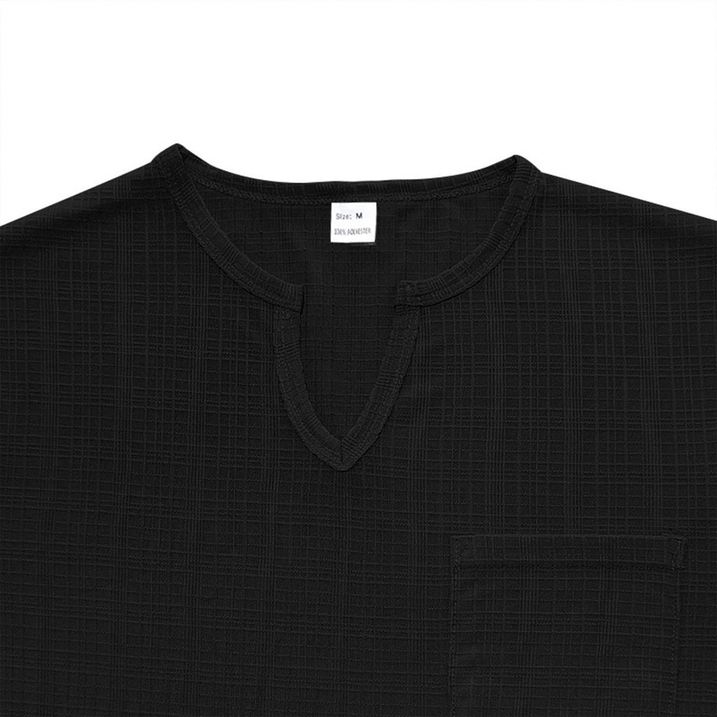 Men’s Short Sleeve Henley T Shirt with Chest Pocket Casual Lightweight Textured Fabric Notched Neckline Top