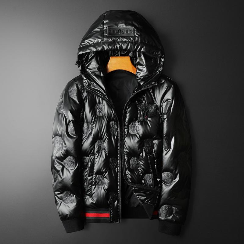 2023 European Trendy Men's Glossy Hooded Down Jacket - Warm White Duck Down, Plus Size
