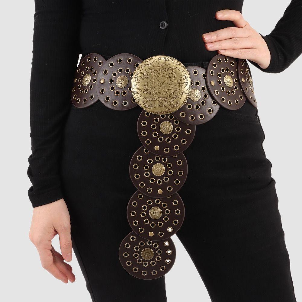 Western Style Disc Belt Y2K Wide Disc Belt Cowboy Wide Disc Belt Hollow Belt  for Women