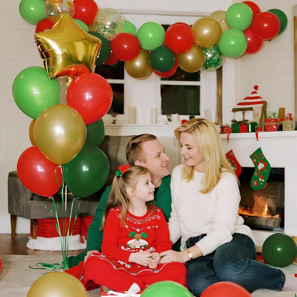 50pcs 12 inch red, green, white, metal, gold, confetti latex balloon kit for Christmas and birthday party decoration