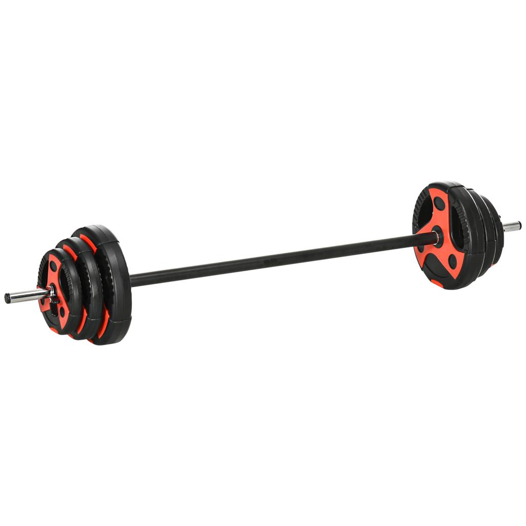 Barbell set 20 kg, incl. 6 weight plates, 2 x 5 kg, 2 x 2.5 kg, 2 x 1.25 kg, non-slip bar, black+red