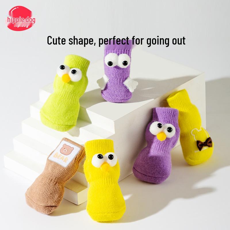 Four Seasons Non-Slip Pet Socks with Big-Eyed Cartoon Design