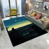 Cat Themed Carpet With Night City Scene Patterns Artistic Illustration Style Cozy Non Slip Washable Rug For Living Room Bedroom