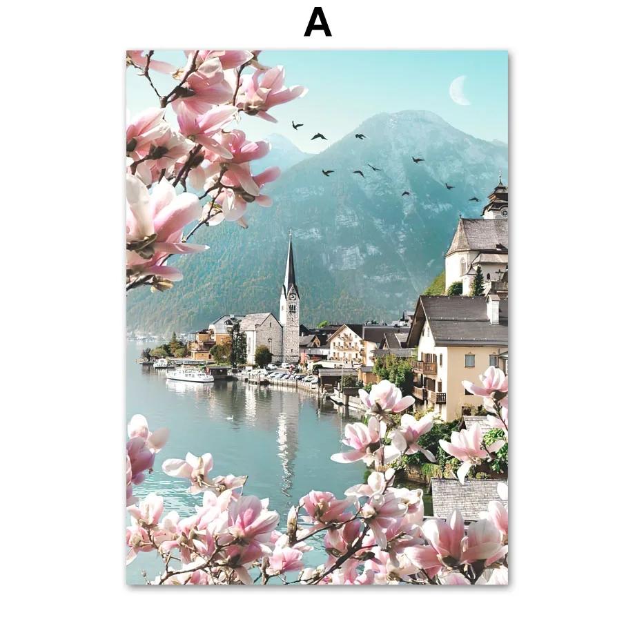 Calm Ocean Landscape Seagull Beach Shell Romantic Sakura Art Canvas Print Painting Posters Living Room Wall Picture Home Decor