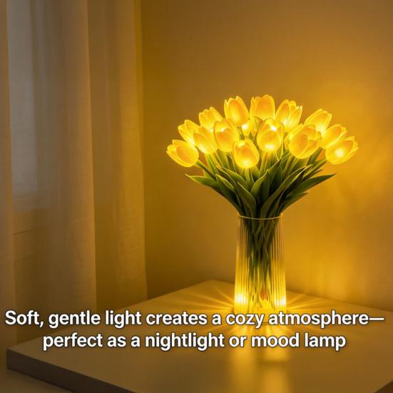 Yousheng Tulip Night Light Bouquet, Glowing Artificial Flowers with Petals, Handheld LED Lamp for Home Bedroom Decor, Valentine's Day Gift for Women