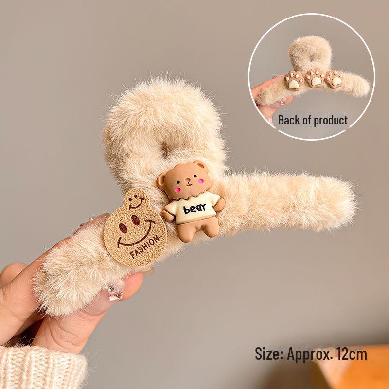 Winter Bär Plüsch Haarspange für Mädchen - Große Haarklammer für Hinterkopf