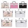 Portable Makeup Bag with Mirror with Tray Cosmetic Storage Box Makeup Box