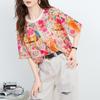 DIMANAF 2026 Plus Size Summer Beach Women Tees T-Shirts Casual Lady Tops Tunic Shirt Oversize Loose Floral Print Knitted