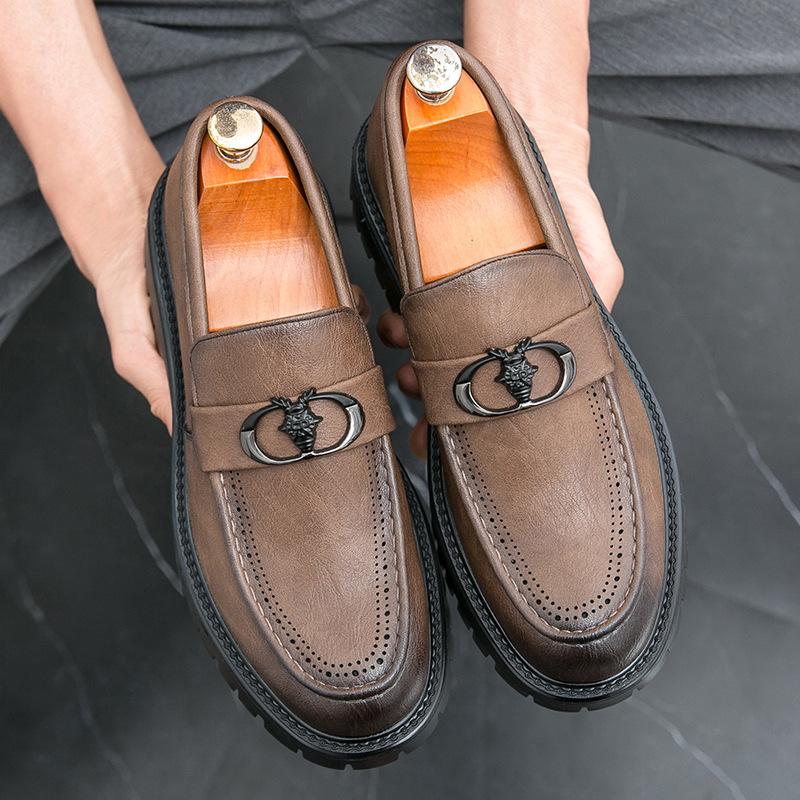 

New British style business low-top leather shoes, one pedal, four-season single shoes, platform-soled foot-fitting men s shoes, groom s wedding shoes 44