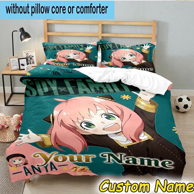 3pcs Custom Name Fantasy Adventure Anya Bedding Set Includes 1 Duvet Cover & 2 Pillowcases for All Seasons Dormitory Home Decor Christmas Gifts